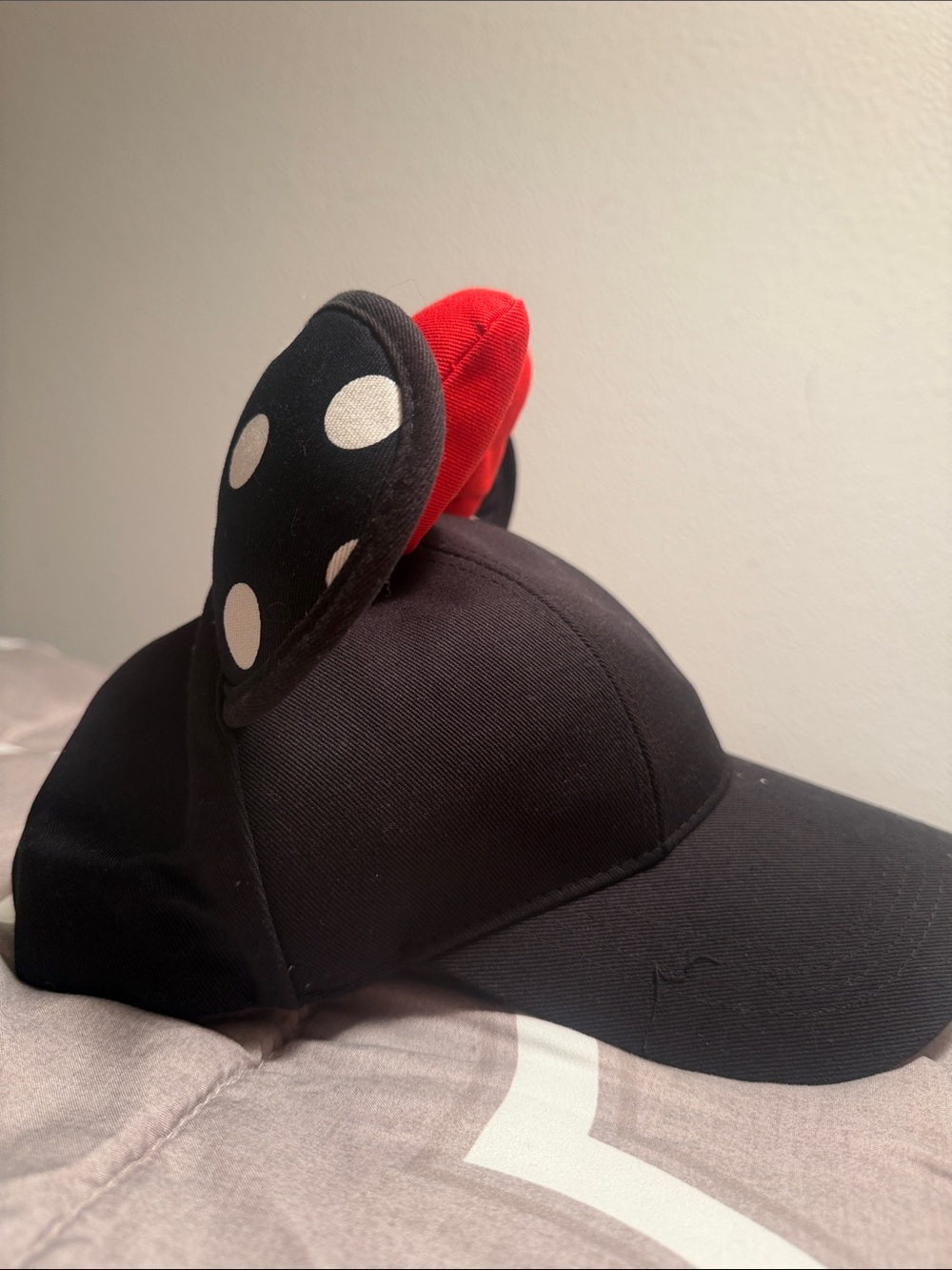 Disney Parks Minnie Mouse Hat Black Polka Dot Ear Red Bow Baseball Cap Adult - Picture 5 of 5